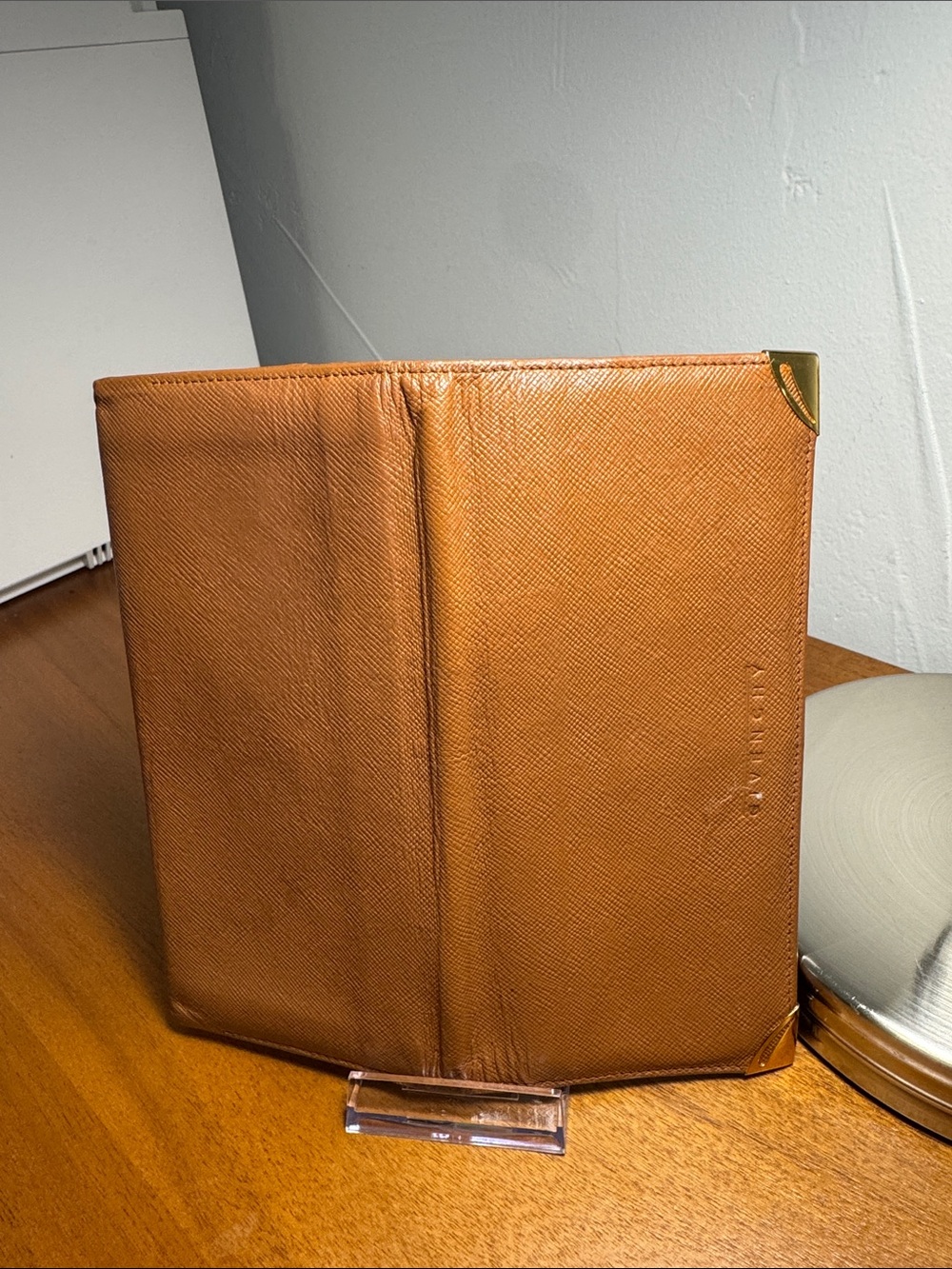 Givenchy Tan Saffiano Leather Long Wallet with Gold Corner Vintage - Picture 12 of 12